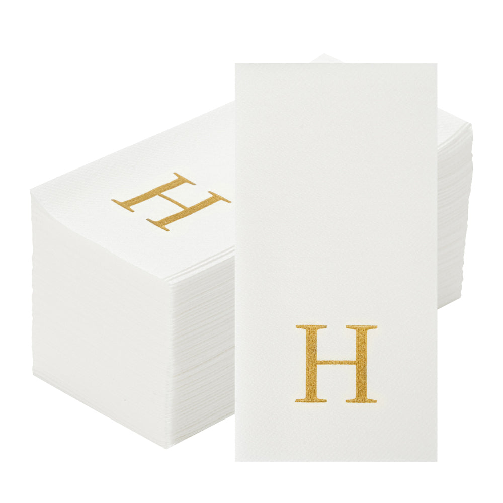Luxenap Rectangle Gold Letter H White Paper Linen-Feel Guest Towel / Napkin - Air Laid, Sans Serif Font - 15 3/4" x 8" - 50 count box