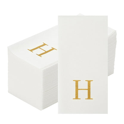 Luxenap Rectangle Gold Letter H White Paper Linen-Feel Guest Towel / Napkin - Air Laid, Sans Serif Font - 15 3/4" x 8" - 50 count box
