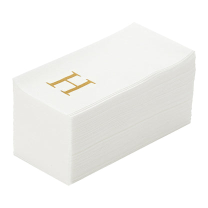Luxenap Rectangle Gold Letter H White Paper Linen-Feel Guest Towel / Napkin - Air Laid, Sans Serif Font - 15 3/4" x 8" - 50 count box