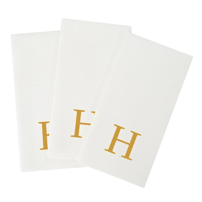 Luxenap Rectangle Gold Letter H White Paper Linen-Feel Guest Towel / Napkin - Air Laid, Sans Serif Font - 15 3/4" x 8" - 50 count box
