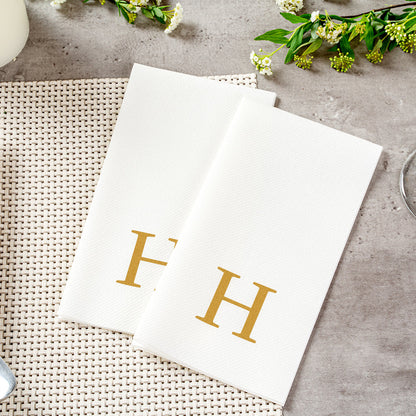 Luxenap Rectangle Gold Letter H White Paper Linen-Feel Guest Towel / Napkin - Air Laid, Sans Serif Font - 15 3/4" x 8" - 50 count box