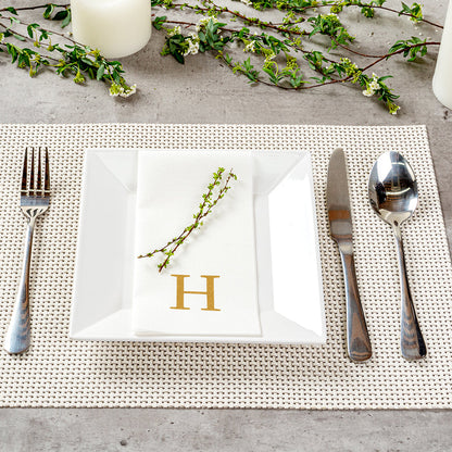 Luxenap Rectangle Gold Letter H White Paper Linen-Feel Guest Towel / Napkin - Air Laid, Sans Serif Font - 15 3/4" x 8" - 2000 count box