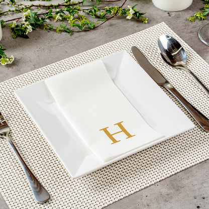 Luxenap Rectangle Gold Letter H White Paper Linen-Feel Guest Towel / Napkin - Air Laid, Sans Serif Font - 15 3/4" x 8" - 2000 count box