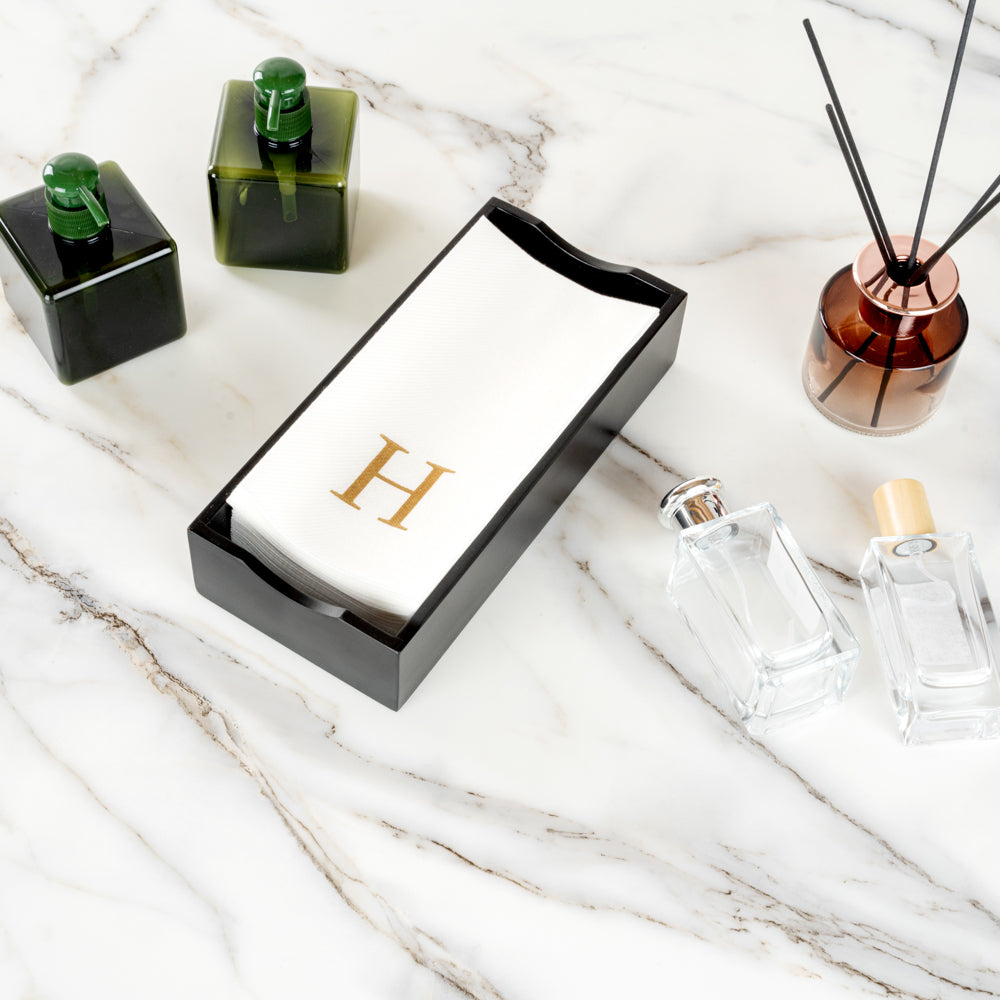Luxenap Rectangle Gold Letter H White Paper Linen-Feel Guest Towel / Napkin - Air Laid, Sans Serif Font - 15 3/4" x 8" - 2000 count box