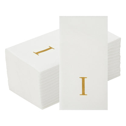 Luxenap Rectangle Gold Letter I White Paper Linen-Feel Guest Towel / Napkin - Air Laid, Sans Serif Font - 15 3/4" x 8" - 50 count box