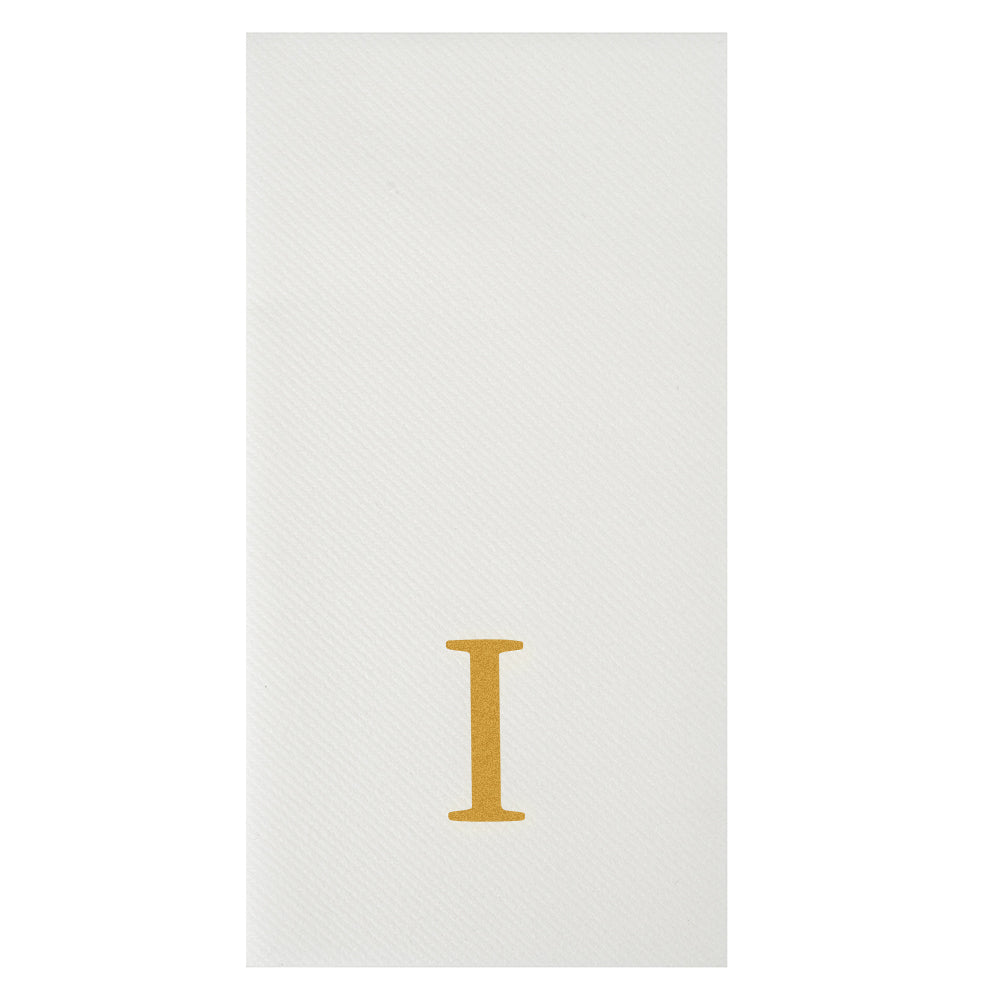 Luxenap Rectangle Gold Letter I White Paper Linen-Feel Guest Towel / Napkin - Air Laid, Sans Serif Font - 15 3/4" x 8" - 2000 count box