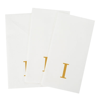 Luxenap Rectangle Gold Letter I White Paper Linen-Feel Guest Towel / Napkin - Air Laid, Sans Serif Font - 15 3/4" x 8" - 2000 count box