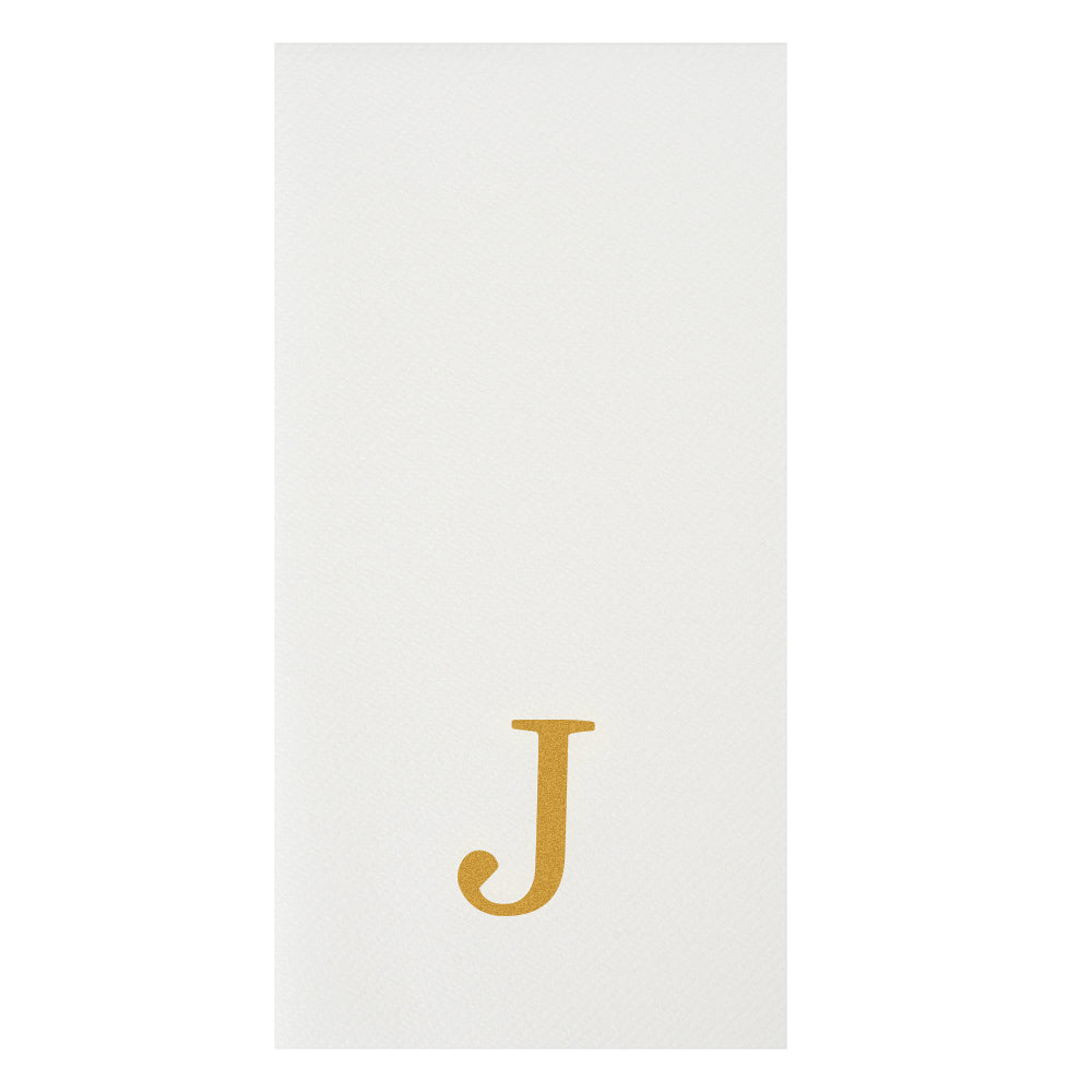 Luxenap Rectangle Gold Letter J White Paper Linen-Feel Guest Towel / Napkin - Air Laid, Sans Serif Font - 15 3/4" x 8" - 50 count box