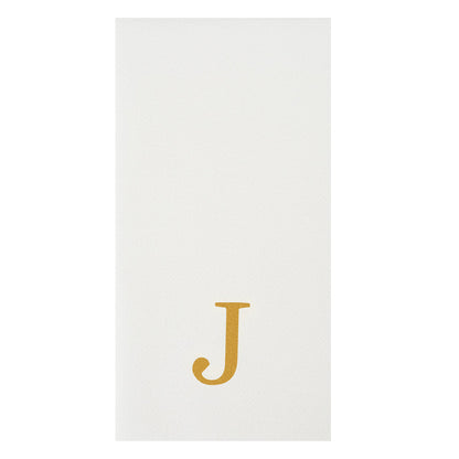 Luxenap Rectangle Gold Letter J White Paper Linen-Feel Guest Towel / Napkin - Air Laid, Sans Serif Font - 15 3/4" x 8" - 2000 count box
