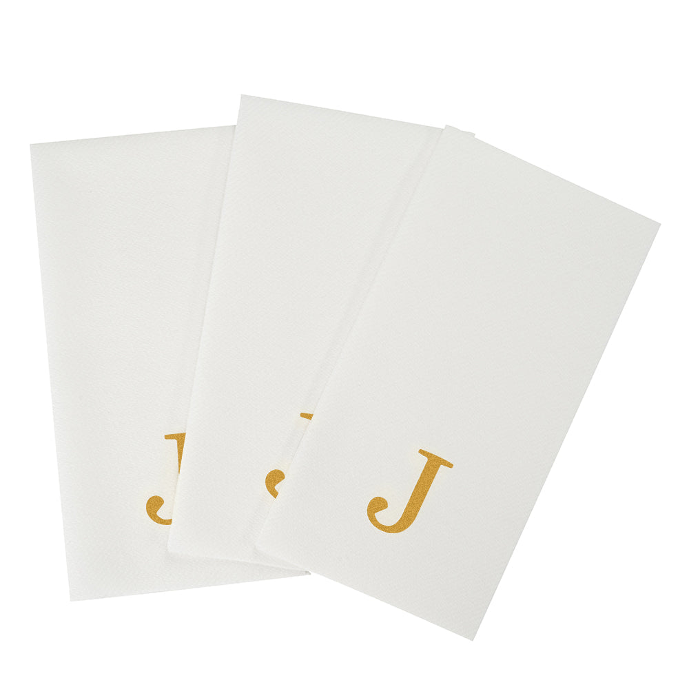 Luxenap Rectangle Gold Letter J White Paper Linen-Feel Guest Towel / Napkin - Air Laid, Sans Serif Font - 15 3/4" x 8" - 2000 count box