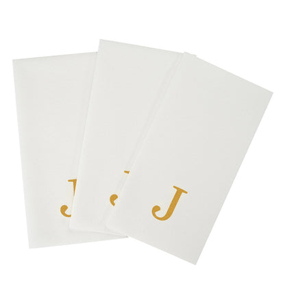 Luxenap Rectangle Gold Letter J White Paper Linen-Feel Guest Towel / Napkin - Air Laid, Sans Serif Font - 15 3/4" x 8" - 2000 count box