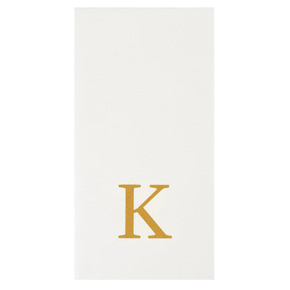 Luxenap Rectangle Gold Letter K White Paper Linen-Feel Guest Towel / Napkin - Air Laid, Sans Serif Font - 15 3/4" x 8" - 2000 count box