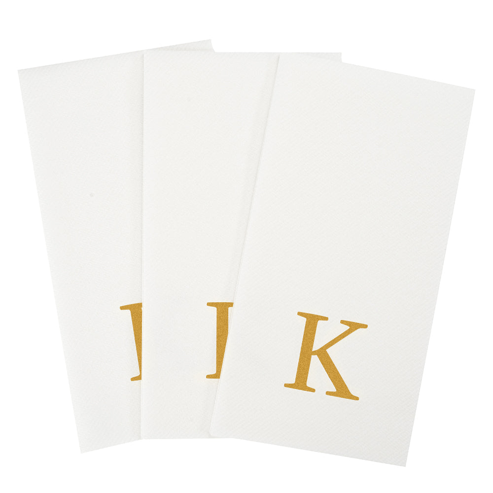 Luxenap Rectangle Gold Letter K White Paper Linen-Feel Guest Towel / Napkin - Air Laid, Sans Serif Font - 15 3/4" x 8" - 2000 count box