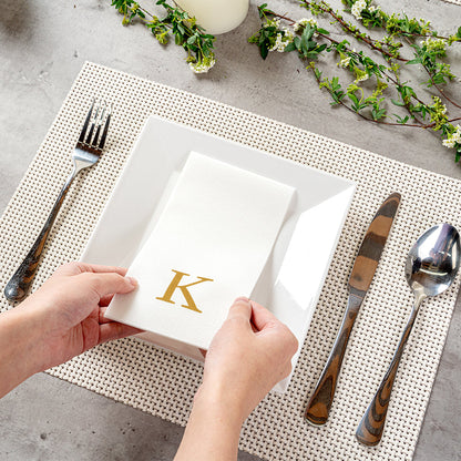 Luxenap Rectangle Gold Letter K White Paper Linen-Feel Guest Towel / Napkin - Air Laid, Sans Serif Font - 15 3/4" x 8" - 2000 count box