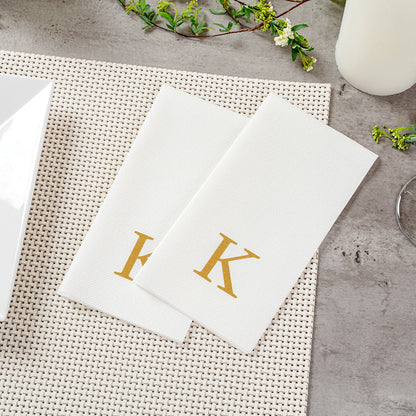 Luxenap Rectangle Gold Letter K White Paper Linen-Feel Guest Towel / Napkin - Air Laid, Sans Serif Font - 15 3/4" x 8" - 2000 count box