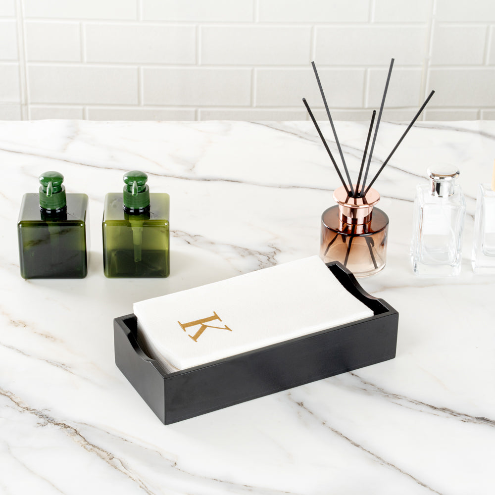 Luxenap Rectangle Gold Letter K White Paper Linen-Feel Guest Towel / Napkin - Air Laid, Sans Serif Font - 15 3/4" x 8" - 2000 count box