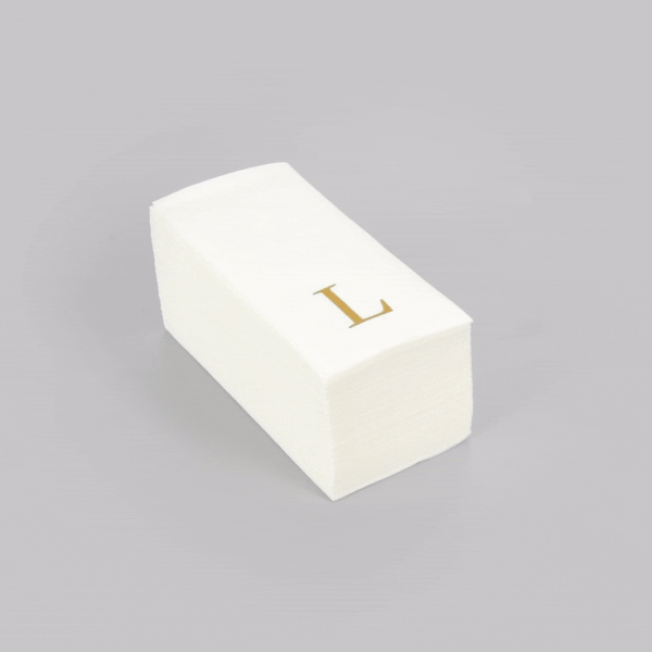 Luxenap Rectangle Gold Letter L White Paper Linen-Feel Guest Towel / Napkin - Air Laid, Sans Serif Font - 15 3/4" x 8" - 50 count box