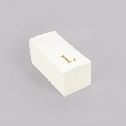 Luxenap Rectangle Gold Letter L White Paper Linen-Feel Guest Towel / Napkin - Air Laid, Sans Serif Font - 15 3/4" x 8" - 50 count box