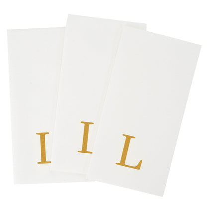 Luxenap Rectangle Gold Letter L White Paper Linen-Feel Guest Towel / Napkin - Air Laid, Sans Serif Font - 15 3/4" x 8" - 50 count box
