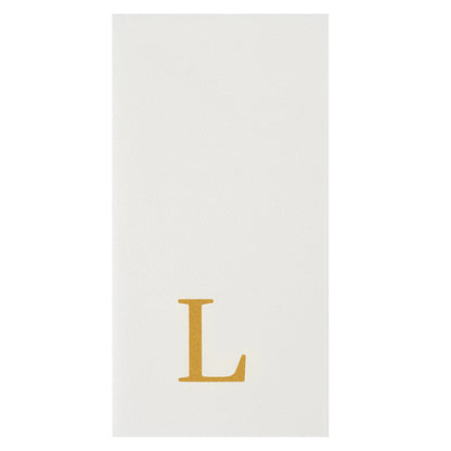 Luxenap Rectangle Gold Letter L White Paper Linen-Feel Guest Towel / Napkin - Air Laid, Sans Serif Font - 15 3/4" x 8" - 2000 count box
