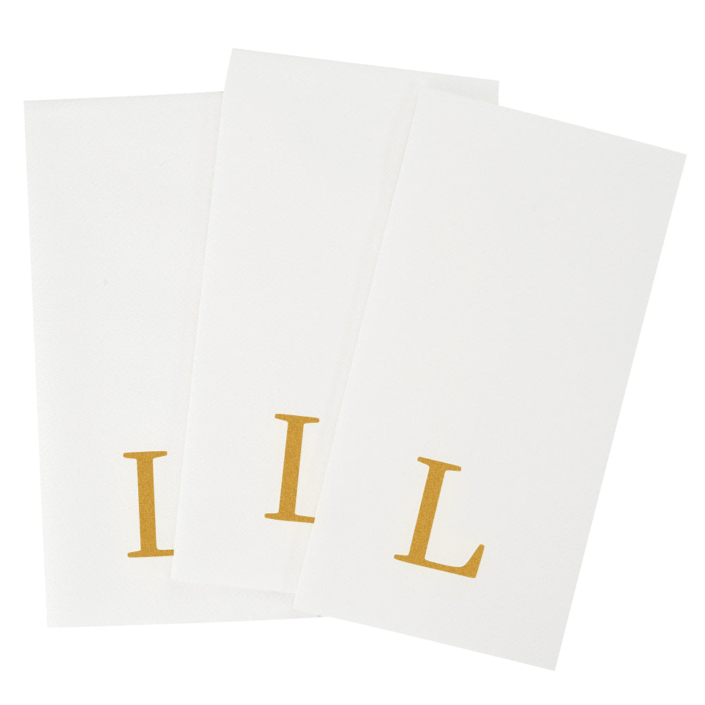 Luxenap Rectangle Gold Letter L White Paper Linen-Feel Guest Towel / Napkin - Air Laid, Sans Serif Font - 15 3/4" x 8" - 2000 count box