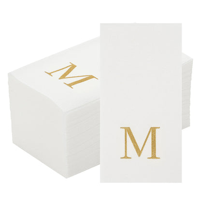 Luxenap Rectangle Gold Letter M White Paper Linen-Feel Guest Towel / Napkin - Air Laid, Sans Serif Font - 15 3/4" x 8" - 50 count box