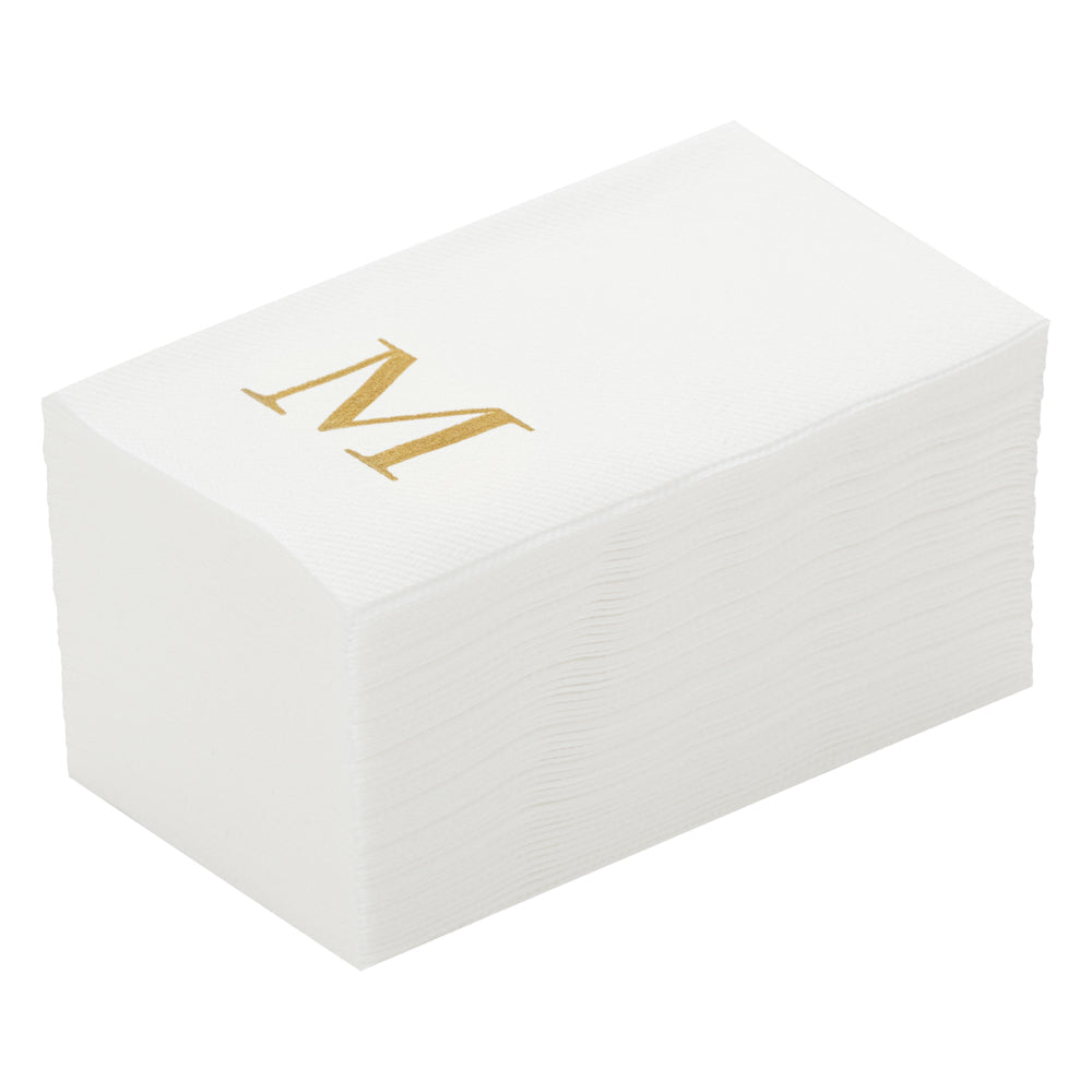Luxenap Rectangle Gold Letter M White Paper Linen-Feel Guest Towel / Napkin - Air Laid, Sans Serif Font - 15 3/4" x 8" - 50 count box