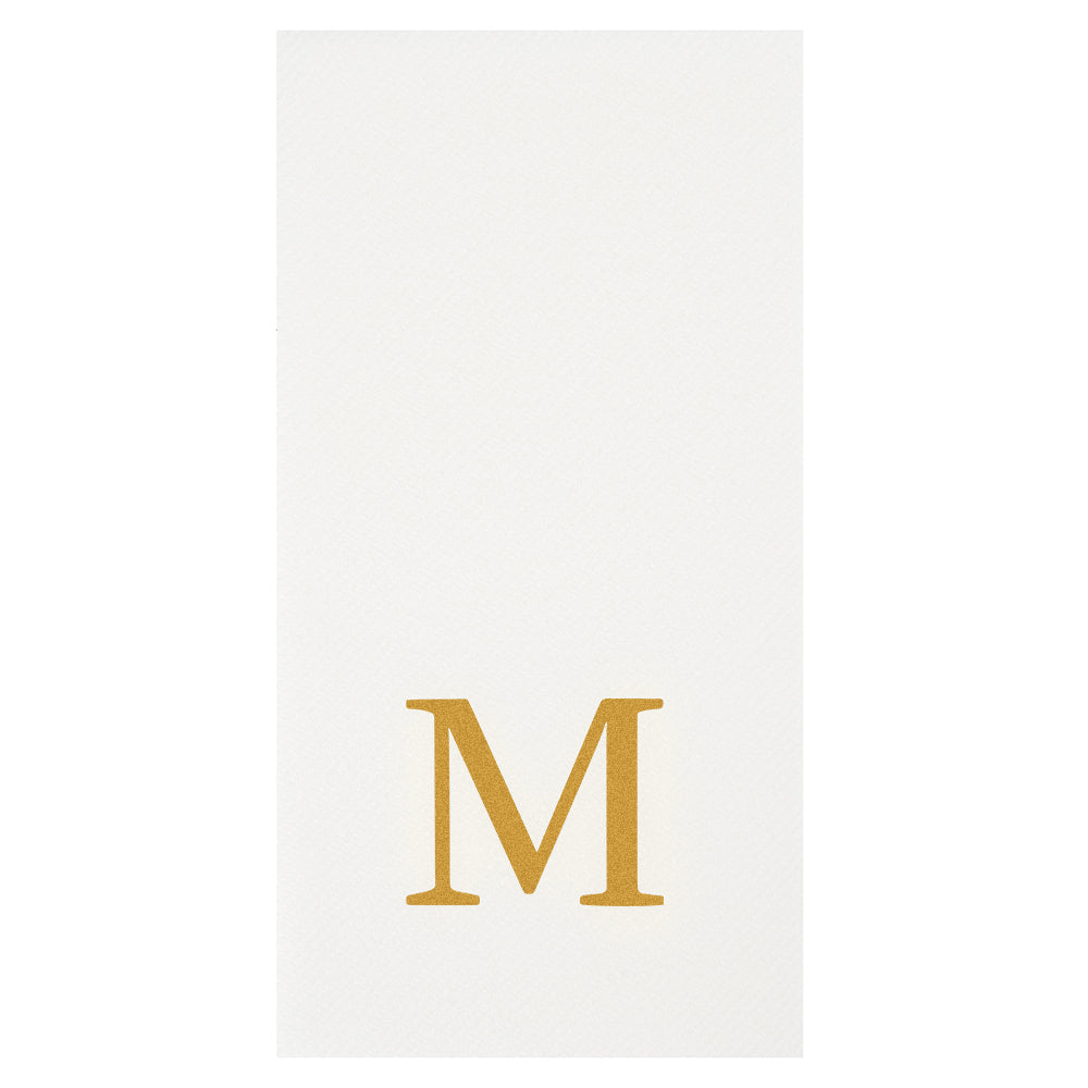 Luxenap Rectangle Gold Letter M White Paper Linen-Feel Guest Towel / Napkin - Air Laid, Sans Serif Font - 15 3/4" x 8" - 50 count box