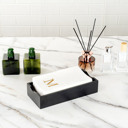 Luxenap Rectangle Gold Letter M White Paper Linen-Feel Guest Towel / Napkin - Air Laid, Sans Serif Font - 15 3/4" x 8" - 50 count box
