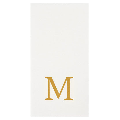 Luxenap Rectangle Gold Letter M White Paper Linen-Feel Guest Towel / Napkin - Air Laid, Sans Serif Font - 15 3/4" x 8" - 2000 count box