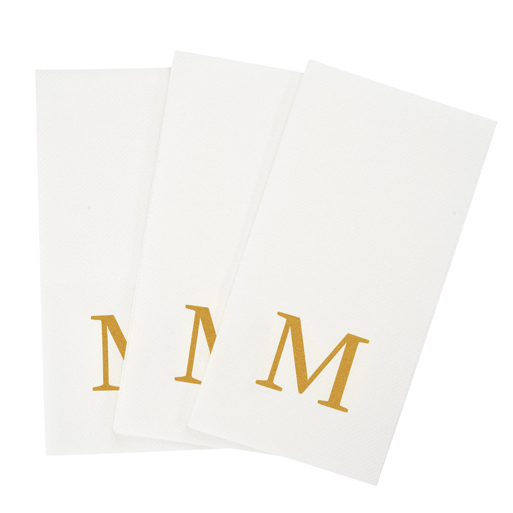 Luxenap Rectangle Gold Letter M White Paper Linen-Feel Guest Towel / Napkin - Air Laid, Sans Serif Font - 15 3/4" x 8" - 2000 count box