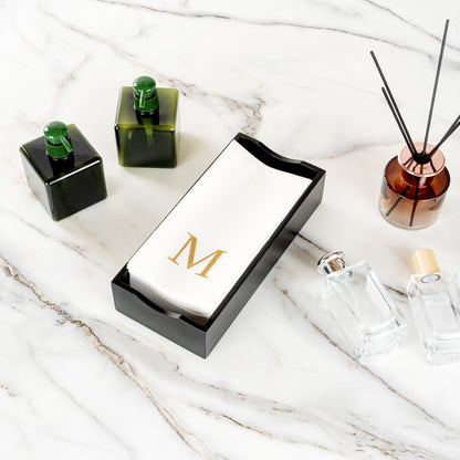 Luxenap Rectangle Gold Letter M White Paper Linen-Feel Guest Towel / Napkin - Air Laid, Sans Serif Font - 15 3/4" x 8" - 2000 count box