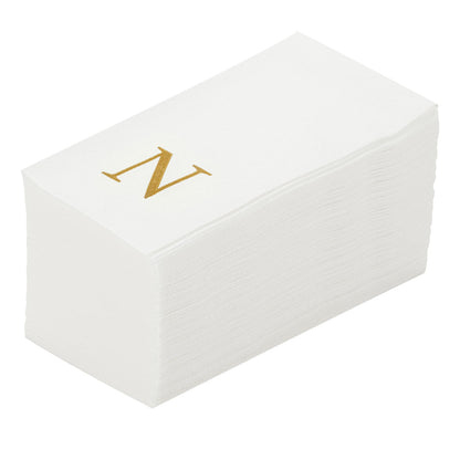 Luxenap Rectangle Gold Letter N White Paper Linen-Feel Guest Towel / Napkin - Air Laid, Sans Serif Font - 15 3/4" x 8" - 50 count box