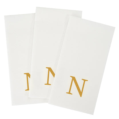 Luxenap Rectangle Gold Letter N White Paper Linen-Feel Guest Towel / Napkin - Air Laid, Sans Serif Font - 15 3/4" x 8" - 50 count box