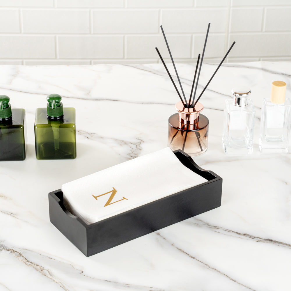 Luxenap Rectangle Gold Letter N White Paper Linen-Feel Guest Towel / Napkin - Air Laid, Sans Serif Font - 15 3/4" x 8" - 50 count box