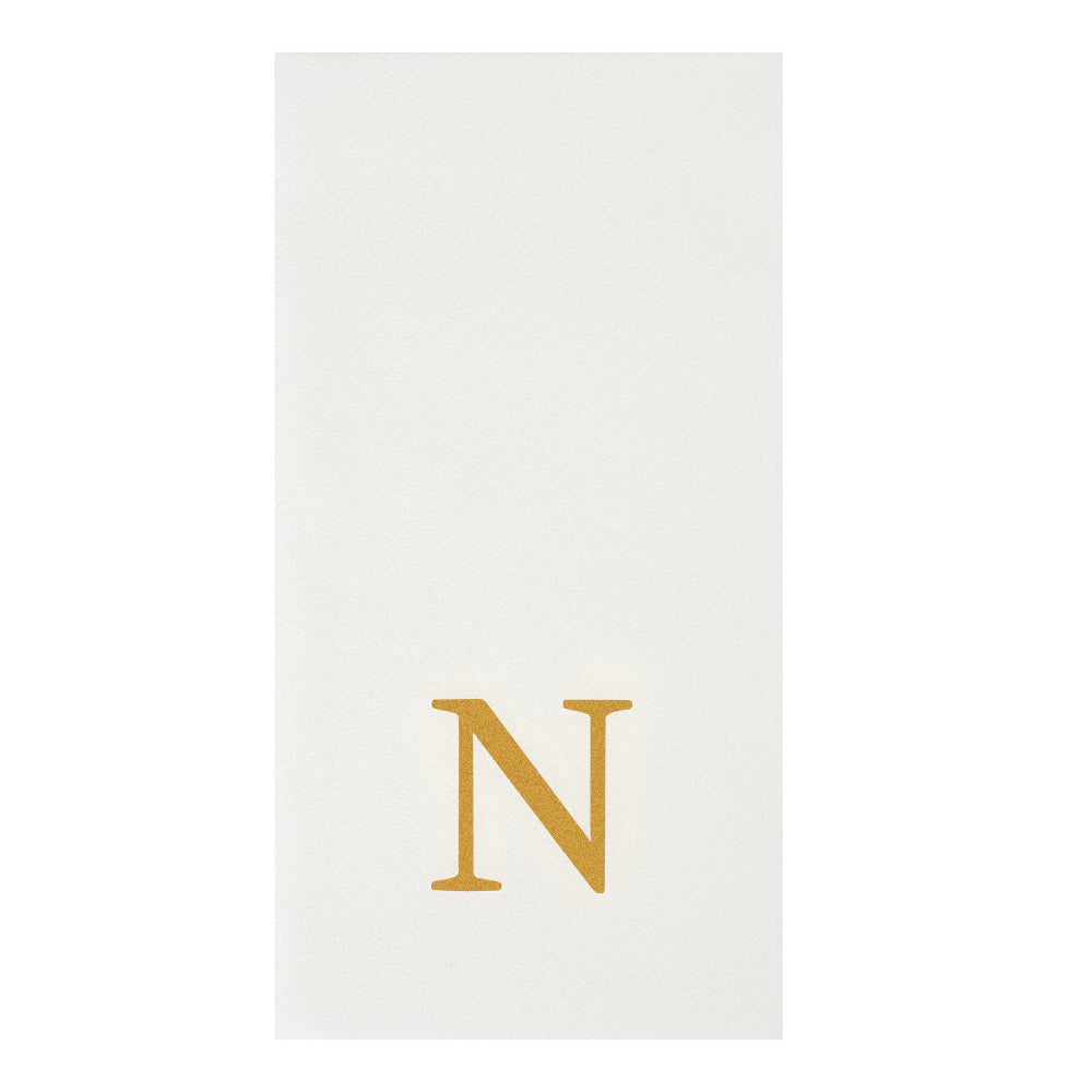 Luxenap Rectangle Gold Letter N White Paper Linen-Feel Guest Towel / Napkin - Air Laid, Sans Serif Font - 15 3/4" x 8" - 2000 count box