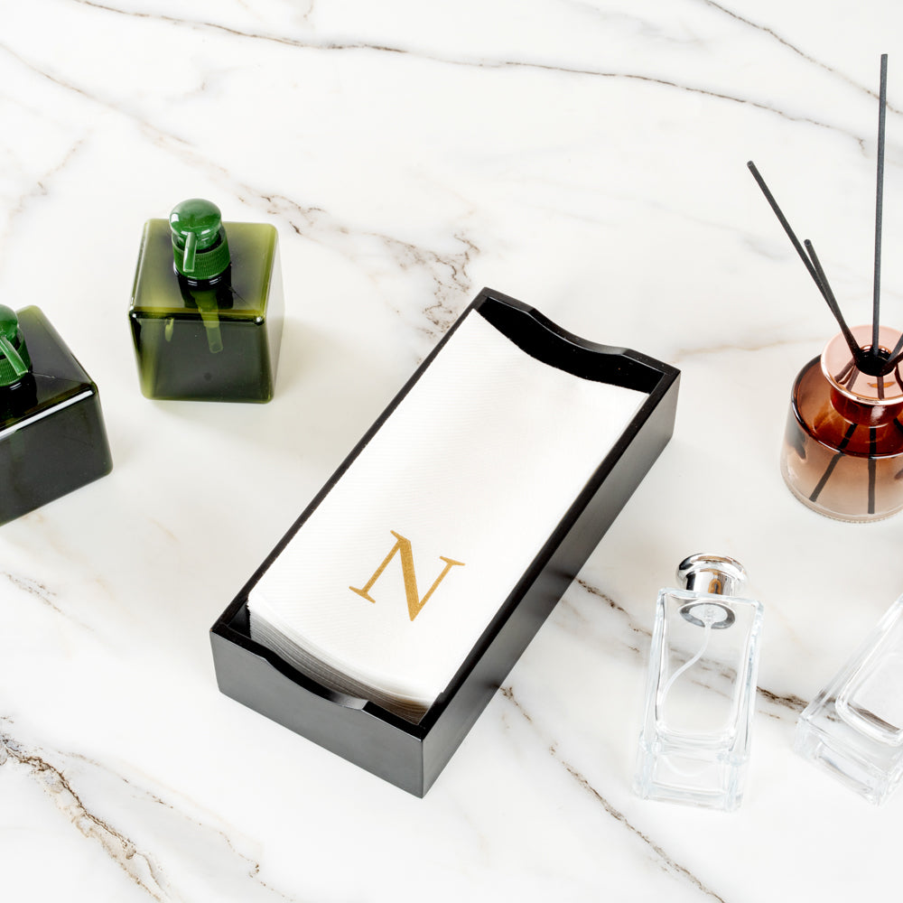 Luxenap Rectangle Gold Letter N White Paper Linen-Feel Guest Towel / Napkin - Air Laid, Sans Serif Font - 15 3/4" x 8" - 2000 count box