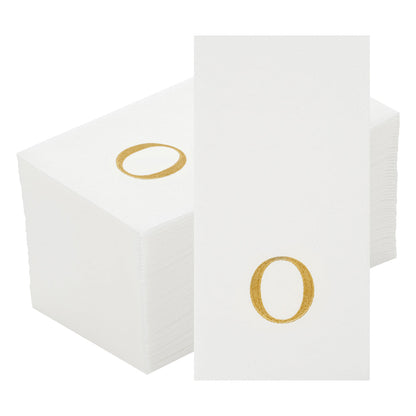 Luxenap Rectangle Gold Letter O White Paper Linen-Feel Guest Towel / Napkin - Air Laid, Sans Serif Font - 15 3/4" x 8" - 50 count box