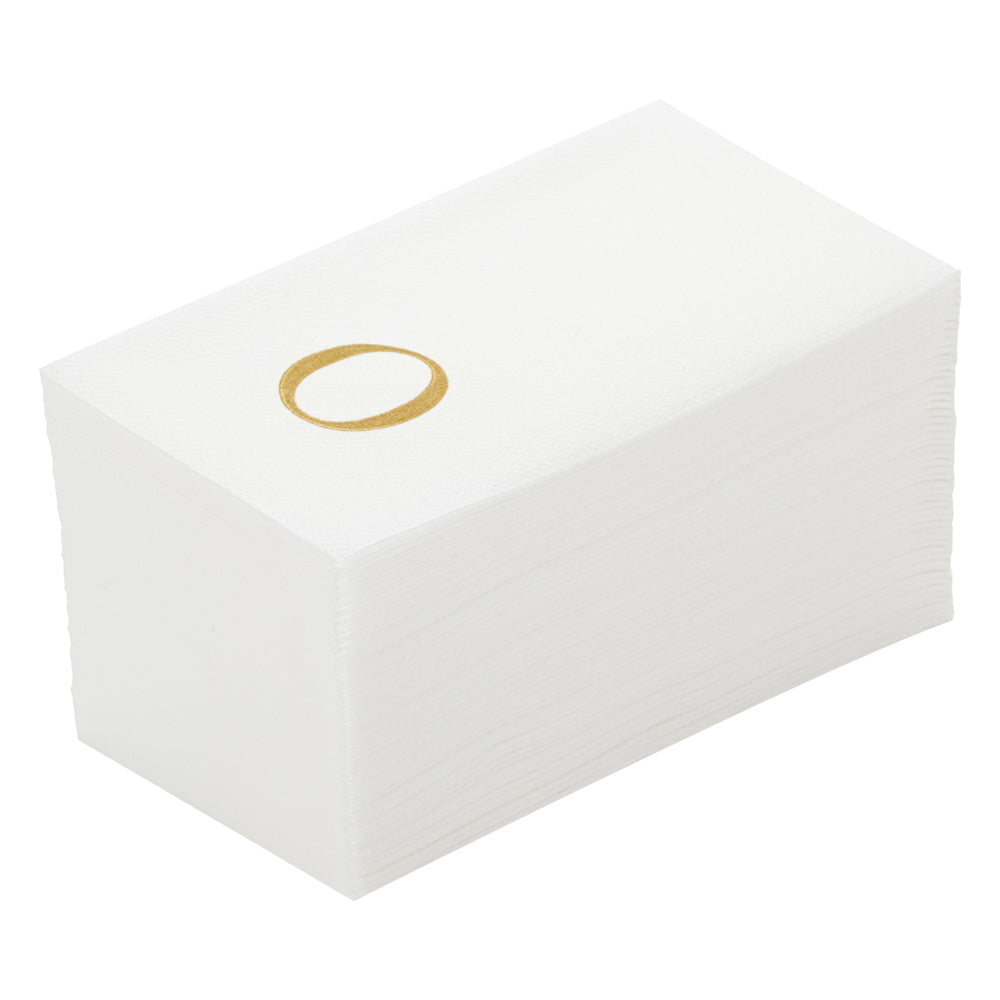 Luxenap Rectangle Gold Letter O White Paper Linen-Feel Guest Towel / Napkin - Air Laid, Sans Serif Font - 15 3/4" x 8" - 50 count box