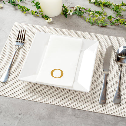 Luxenap Rectangle Gold Letter O White Paper Linen-Feel Guest Towel / Napkin - Air Laid, Sans Serif Font - 15 3/4" x 8" - 50 count box
