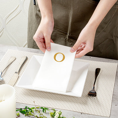 Luxenap Rectangle Gold Letter O White Paper Linen-Feel Guest Towel / Napkin - Air Laid, Sans Serif Font - 15 3/4" x 8" - 50 count box