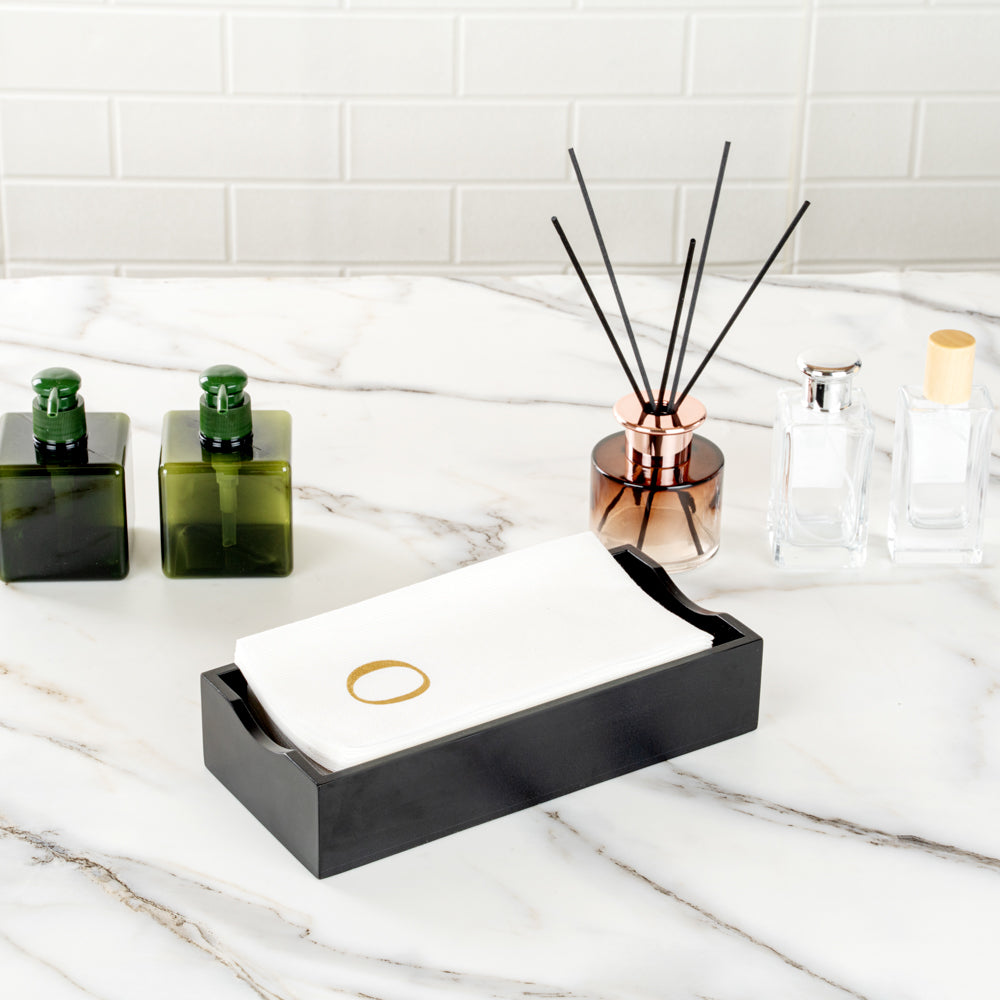Luxenap Rectangle Gold Letter O White Paper Linen-Feel Guest Towel / Napkin - Air Laid, Sans Serif Font - 15 3/4" x 8" - 50 count box