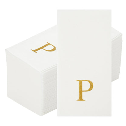 Luxenap Rectangle Gold Letter P White Paper Linen-Feel Guest Towel / Napkin - Air Laid, Sans Serif Font - 15 3/4" x 8" - 50 count box