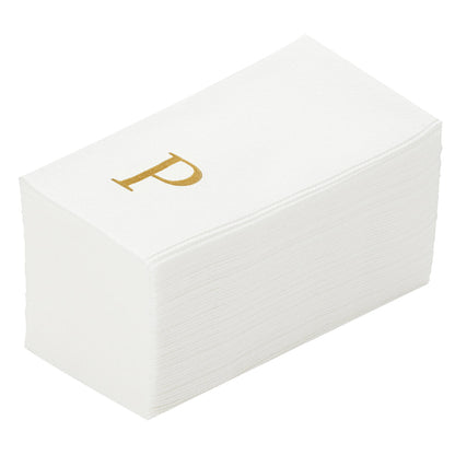 Luxenap Rectangle Gold Letter P White Paper Linen-Feel Guest Towel / Napkin - Air Laid, Sans Serif Font - 15 3/4" x 8" - 50 count box