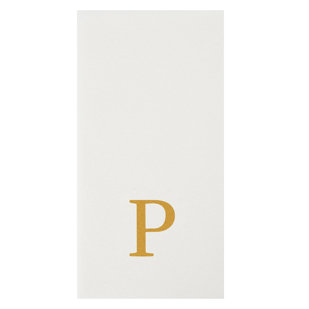 Luxenap Rectangle Gold Letter P White Paper Linen-Feel Guest Towel / Napkin - Air Laid, Sans Serif Font - 15 3/4" x 8" - 50 count box