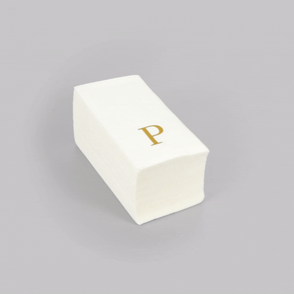 Luxenap Rectangle Gold Letter P White Paper Linen-Feel Guest Towel / Napkin - Air Laid, Sans Serif Font - 15 3/4" x 8" - 2000 count box