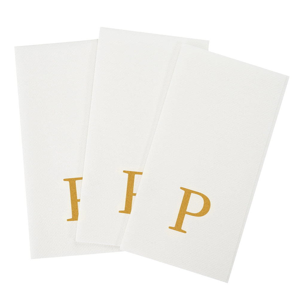 Luxenap Rectangle Gold Letter P White Paper Linen-Feel Guest Towel / Napkin - Air Laid, Sans Serif Font - 15 3/4" x 8" - 2000 count box