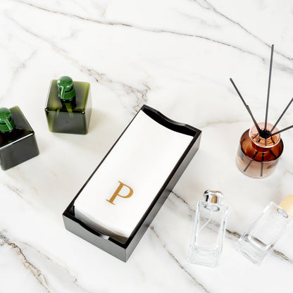 Luxenap Rectangle Gold Letter P White Paper Linen-Feel Guest Towel / Napkin - Air Laid, Sans Serif Font - 15 3/4" x 8" - 2000 count box