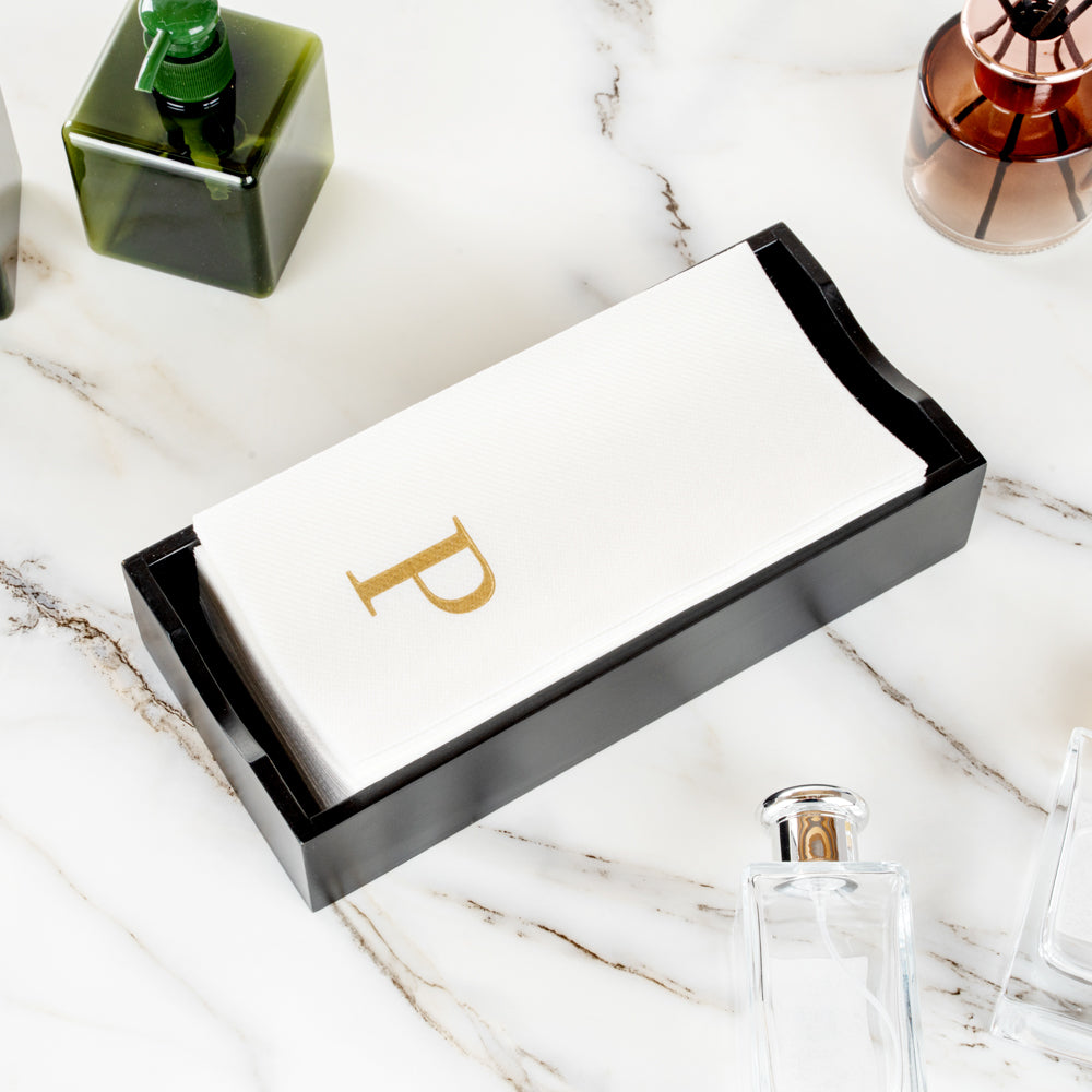 Luxenap Rectangle Gold Letter P White Paper Linen-Feel Guest Towel / Napkin - Air Laid, Sans Serif Font - 15 3/4" x 8" - 2000 count box