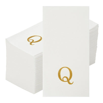 Luxenap Rectangle Gold Letter Q White Paper Linen-Feel Guest Towel / Napkin - Air Laid, Sans Serif Font - 15 3/4" x 8" - 50 count box
